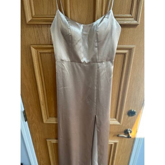 Jenny Yoo Women's Chase Champagne Satin Slip Dress Size 10 Spaghetti Strap Gown - Picture 5 of 9